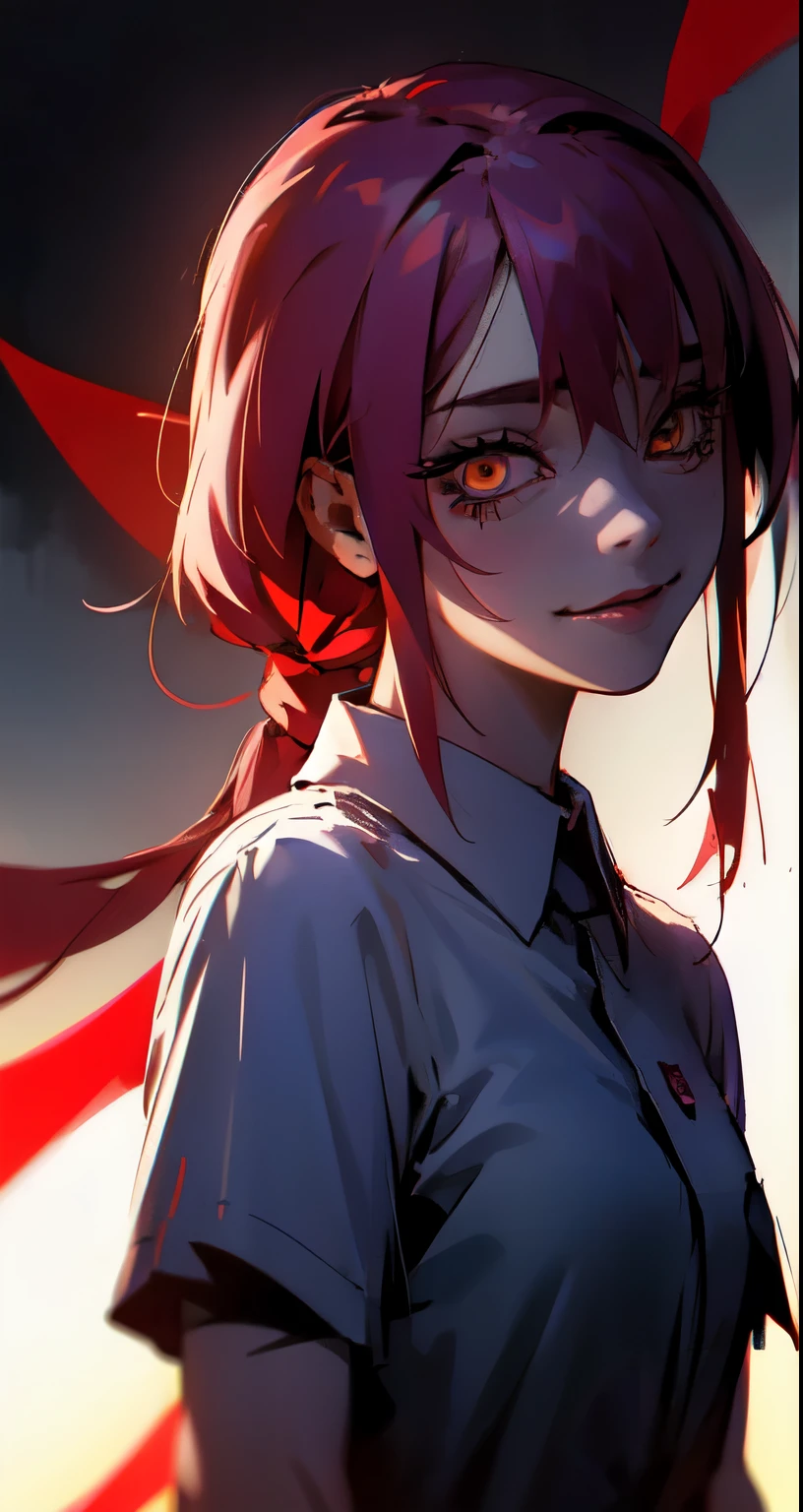 Chica de anime,, sarcastic smile,ojos rojos brillantes,los dientes, Arte detallado del anime digital, yandere intrincado, camisa negra, corbata roja, perfil,Gapmoe yandere, Dientes babeantes descubiertos, yandere, Arte de anime limpio y meticuloso, Gapmoe yandere Grimdark, Arte detallado del anime, por Kamagurka, Cara de anime enojada altamente detallada, Retrato Gapmoe yandere Grimdark, horror!! Altamente detallado