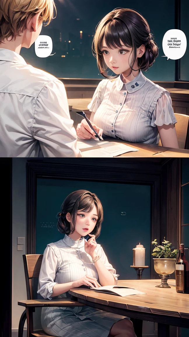 Browsing Caution，(Very delicate，highest quality、8k），(One man and one mature woman having a conversation)，Pitch-dark room，Speech bubble