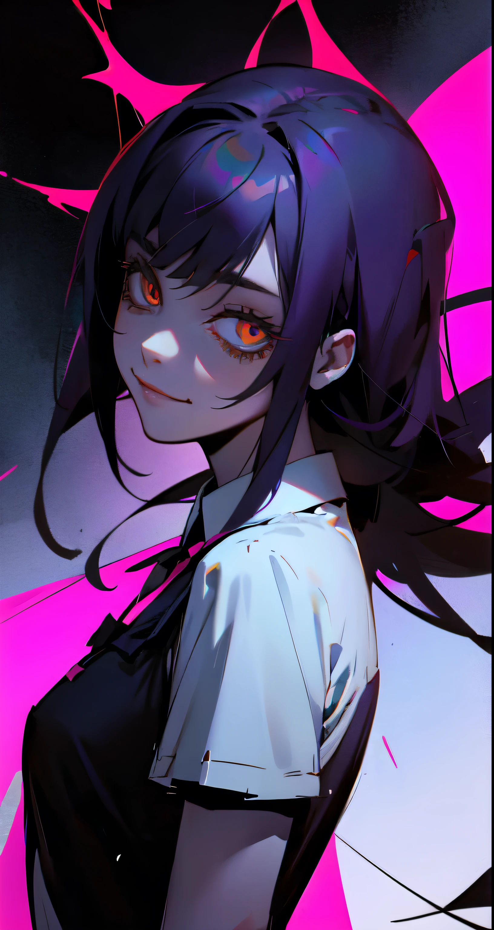 Chica de anime, sarcastic smile,ojos rojos brillantes,los dientes, Arte detallado del anime digital, yandere intrincado, camisa negra, corbata roja, perfil,Gapmoe yandere, Dientes babeantes descubiertos, yandere, Arte de anime limpio y meticuloso, cinematic dark background,Gapmoe yandere Grimdark, Arte detallado del anime, por Kamagurka, Cara de anime enojada altamente detallada, Retrato Gapmoe yandere Grimdark, horror!! Altamente detallado