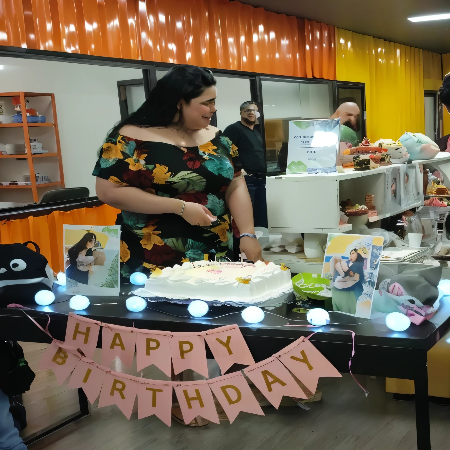 pessoas em volta de uma mesa com um bolo e uma placa, celebrating a birthday, birthday party, happy birthday, at a birthday , decorado em altura, cena detalhada, holding a birthday cake, foto muito precisa, he is! cerca de 3 0 anos, um tiro amplo, foto de baixa qualidade, birthday cake, foto de alta qualidade, High quality printing, birthday