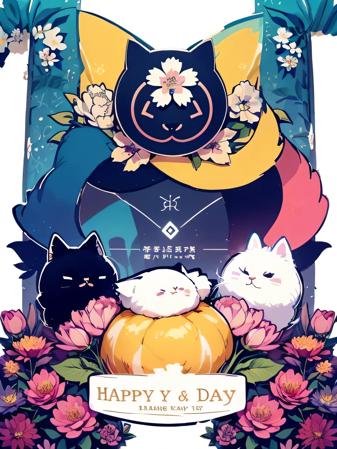 (((Logo Design、Flower LOGO、Beautiful colorful flower logo)))、Ultra HD、super high quality、masterpiece、8K、(((Design Logo)))、Cool Design Logo、(((Delicate Flower Design Logo)))、Designs for T-shirts、(((Healing cat logo)))、Mother’s Day、initial「E.T」、Delicate and beautiful colorful flowers、A soothing fluffy cat、