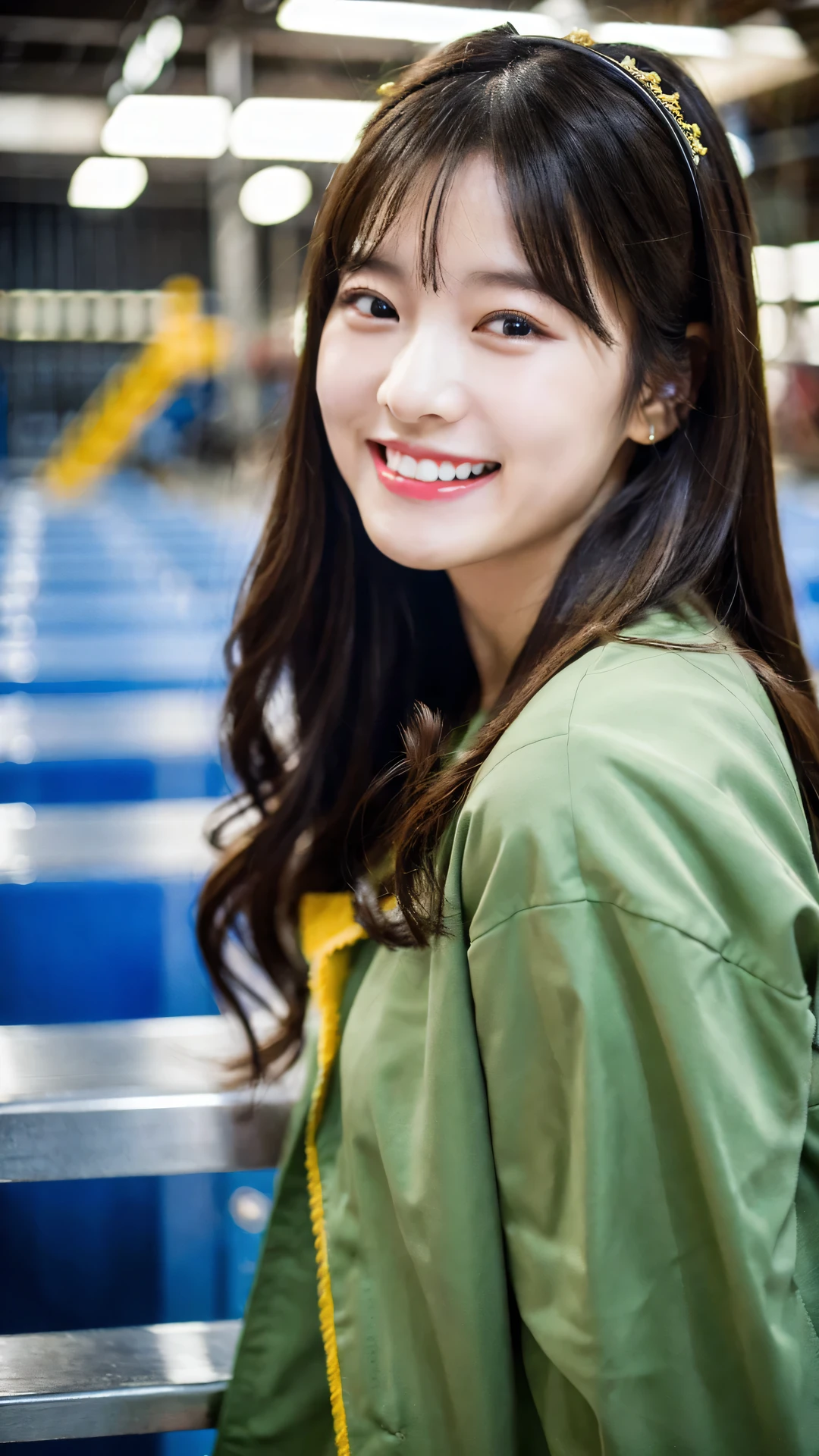 (8K, highest quality, masterpiece: 1.2), Super detailed, super resolution, a beautiful girl, (huge Laughing:1.1), Factory worker