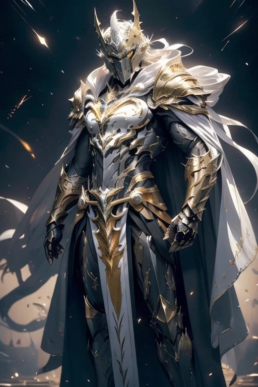 (master piece:1.5), (best quality:1.5), (exquisite lighting and shadow, highly dramatic picture, cinematic lens effect) (Photorealistic picture) highly detailed, realistic, cinematic lighting, studio quality, 8k, wallpaper, dynamic pose, anatomy correct, epic fantasy digital art, Epic composition, full body short black hair pale Male paladin wearing a white leather armor, shiny white intricate elaborated plate chest with gold lightnings accents small shoulder white armor with gold lightnings ornaments, white plate gauntlets with gold lightnings ornaments, no helmet, long white cape with gold lightnings ornaments, white lightning, white storm background, lightnings