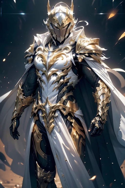 (master piece:1.5), (best quality:1.5), (exquisite lighting and shadow, highly dramatic picture, cinematic lens effect) (Photorealistic picture) highly detailed, realistic, cinematic lighting, studio quality, 8k, wallpaper, dynamic pose, anatomy correct, epic fantasy digital art, Epic composition, full body short black hair pale Male paladin wearing a white leather armor, shiny white intricate elaborated plate chest with gold lightnings accents small shoulder white armor with gold lightnings ornaments, white plate gauntlets with gold lightnings ornaments, no helmet, long white cape with gold lightnings ornaments, white lightning, white storm background, lightnings
