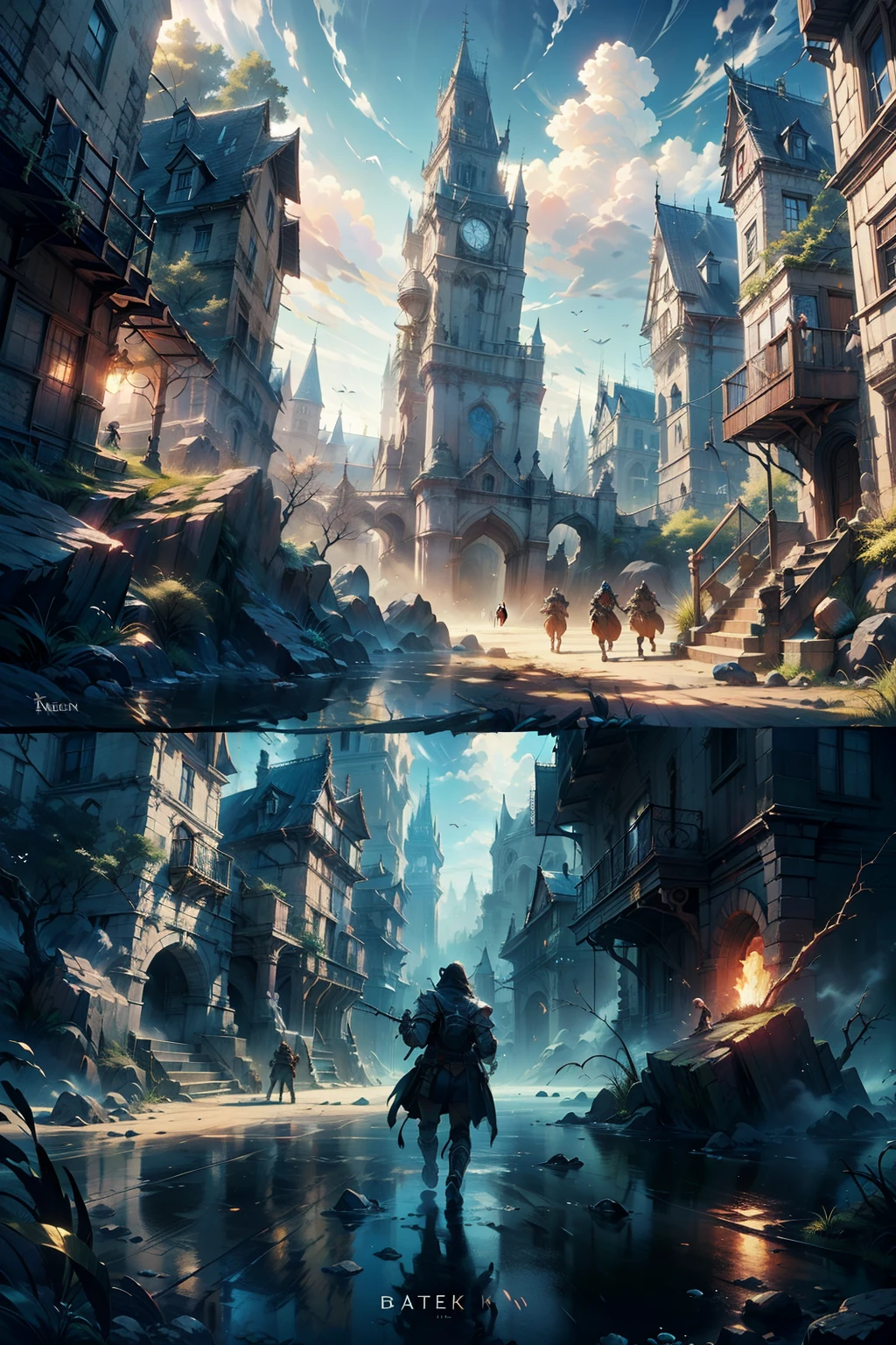 （8k) (High quality) (Rich dark details) (Game scenes) (Scene painting) large scenes, epic scenes, battle scenes, wide-angle, fantasy,rich in dark details, 