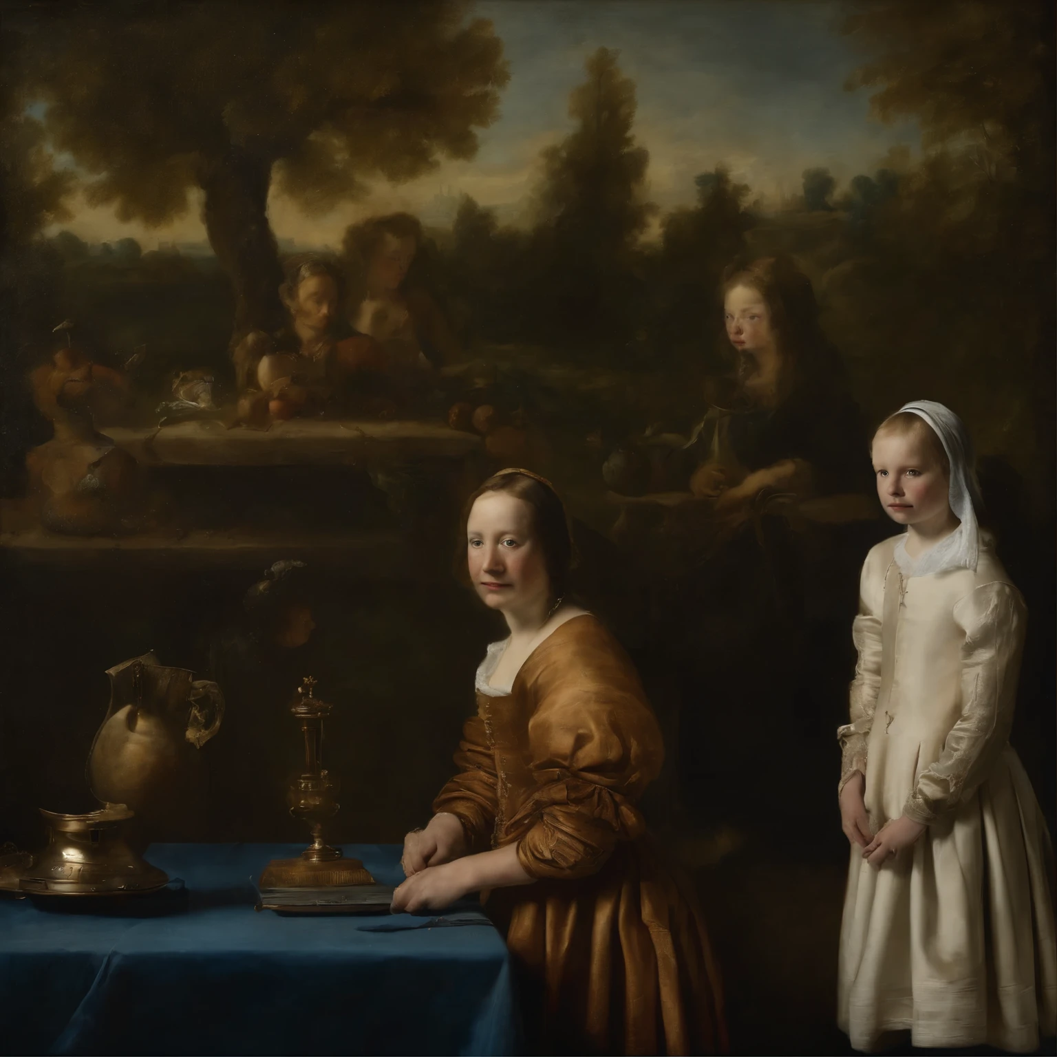**Visions Beyond Time**: Merge the timeless elegance of Johannes Vermeer's portraits with the surreal landscapes of Hieronymus Bosch, transcending temporal boundaries to explore the depths of human imagination.