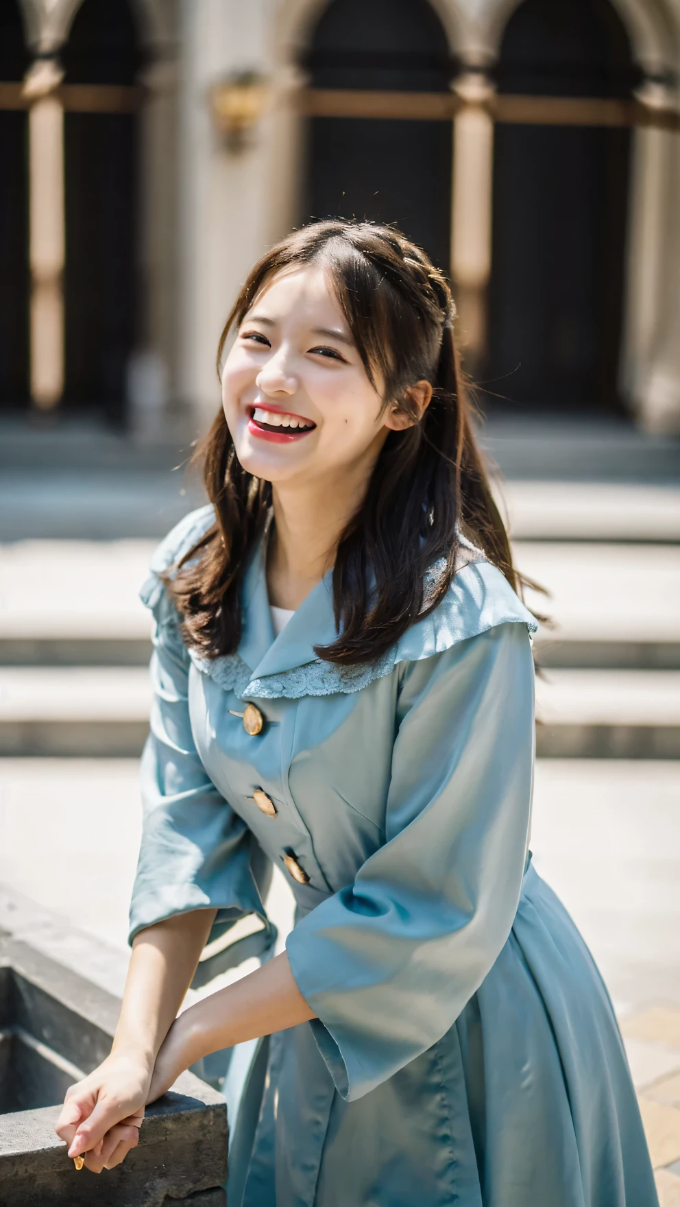 (8K, highest quality, masterpiece: 1.2), Super detailed, super resolution, a beautiful girl, (huge Laughing:1.1), Guard's clothes