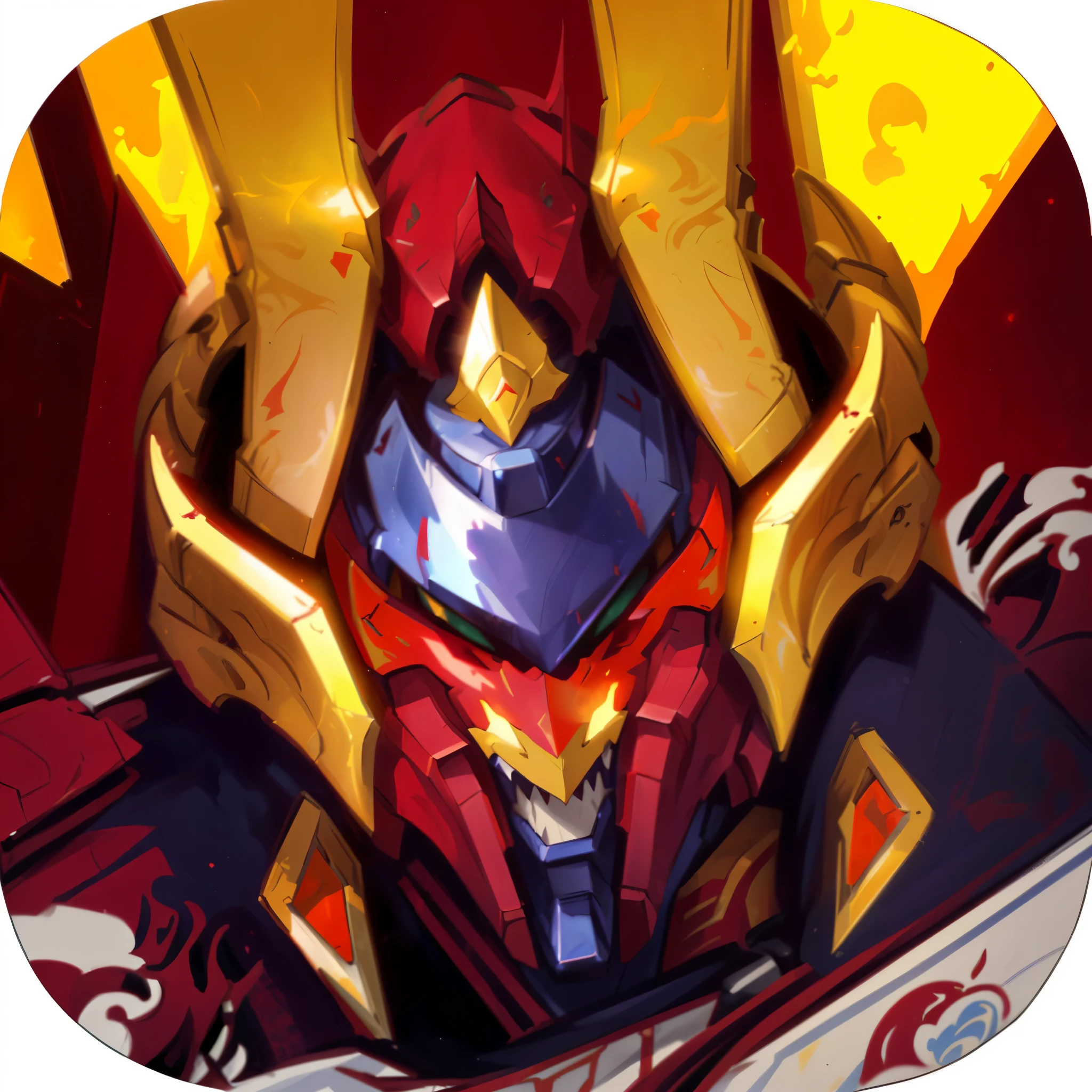a close up of a red and yellow helmet with flames on it, crimson fire head, artifact dota2, painted portrait of mordekaiser, onmyoji portrait, giratina, avatar image, style of duelyst, onmyoji, gurren lagan, red gundam head, banner, sleek mecha female dragon head, gungnir