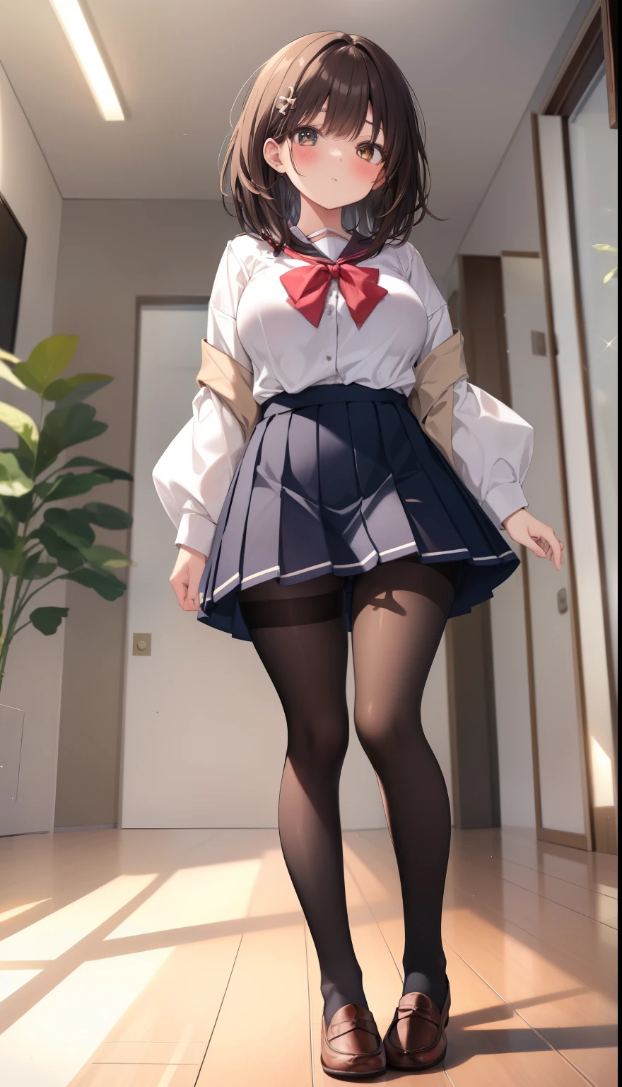 very cute and beautiful girl,(highly detailed beautiful face and eyes:1.2),
smile,black hair,white blouse,ribbon,(pleated plaid mini skirt),from below,white panties,
wooden classroom,window,distant trees and town,
(best quality,masterpiece:1.2),intricate details,extremely detailed,highres,solo,cinematic lighting,