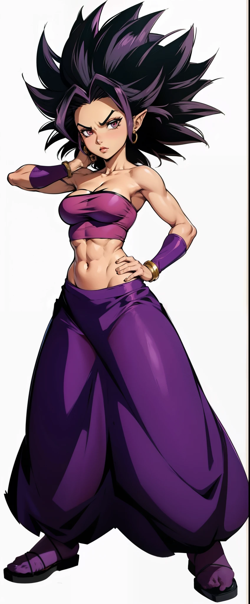 Caulifla, female character, extremely lifelike, very beautiful, Fitness, big-ass, legs thick, 8K, spiky hair, hair up