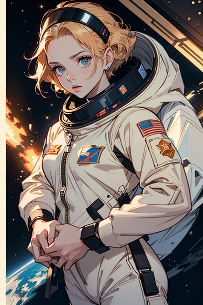 shepardic poster of a woman in a space suit with a star on her head, portrait anime space cadet girl, artgerm jsc, jen bartel, girl in space, soviet propaganda poster style, portrait armored astronaut girl, soviet propaganda art, soviet propaganda style, soviet propaganda, artwork in the style of guweiz, sergey zabelin, cosmonaut