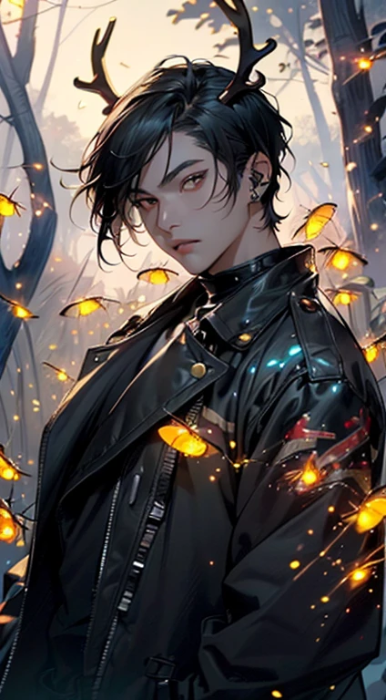 man:1.5,super manly korean man,((korean man)),(male,muscle,1boy, 1 boy,pectoral,man chest, muscular), 25 year old man,young,((((1male,1 male, 1man,man,male gender:1.5,handsome man,male focus)))),(((man with very thick antlers,huge elk antlers,elk_antlers,fireflies between the antlers,(((huge antlers:1.2)))))),((((Visual kei,male idol,a korean man with black jacket, short hair undercut)))),young handsome male,black hair,perfect body,beautiful detailed eyes,((red eyes,bright red eyes,slanted eyes)),black hair,perfect face,nice hair style,(perfect hands,five fingers),perfect proportions,((detailed face)),
expressive eyes,serious face,evil eyes,
(ultra-detailed:1.3),beautiful detailed glow,finely detailed,ultra-detailed,
(kpop dark clothes),(((kpop dark outfit,trench coat))),((bulge in pants)),((detailed outfit,detailed clothes)),
(dynamic pose:1.0),mocking,(centered,scale to fit dimensions,Rule of thirds),
((((many fireflies,fireflies,glowing fireflies,fireflies in the background)))),
winter,snowstorm in background,(pine forest),detailed background:1.25,snow forest background,Christmas tree,
High resolution, sharp focus, (ultra detailed, extremely detailed), (photorealistic artwork:1.37), 8k wallpaper,(((vibrant colors,))),(intricate),masterpiece,(best quality),