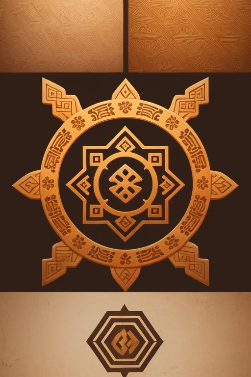 Design a logo for 'Martabe Shop' incorporating Batak carving motifs. The logo should feature prominent Batak symbols such as the tikki-tikki (geometric patterns) or the pustaha (traditional Batak script). Incorporate these motifs into the lettering of 'Martabe Shop' to give it a distinct Batak identity. Use earthy tones like brown or beige to complement the cultural theme. Ensure the logo is easily recognizable and visually appealing