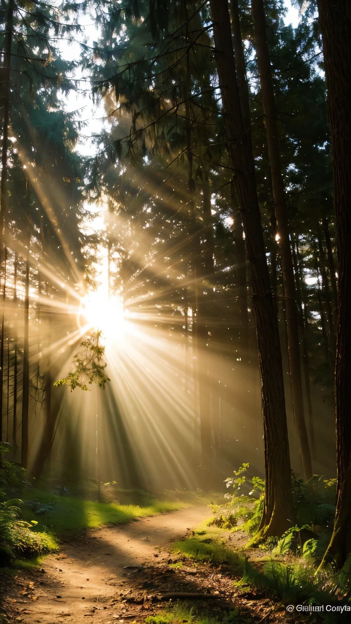 Illusion Light fog sun Sunlight filtering through the trees