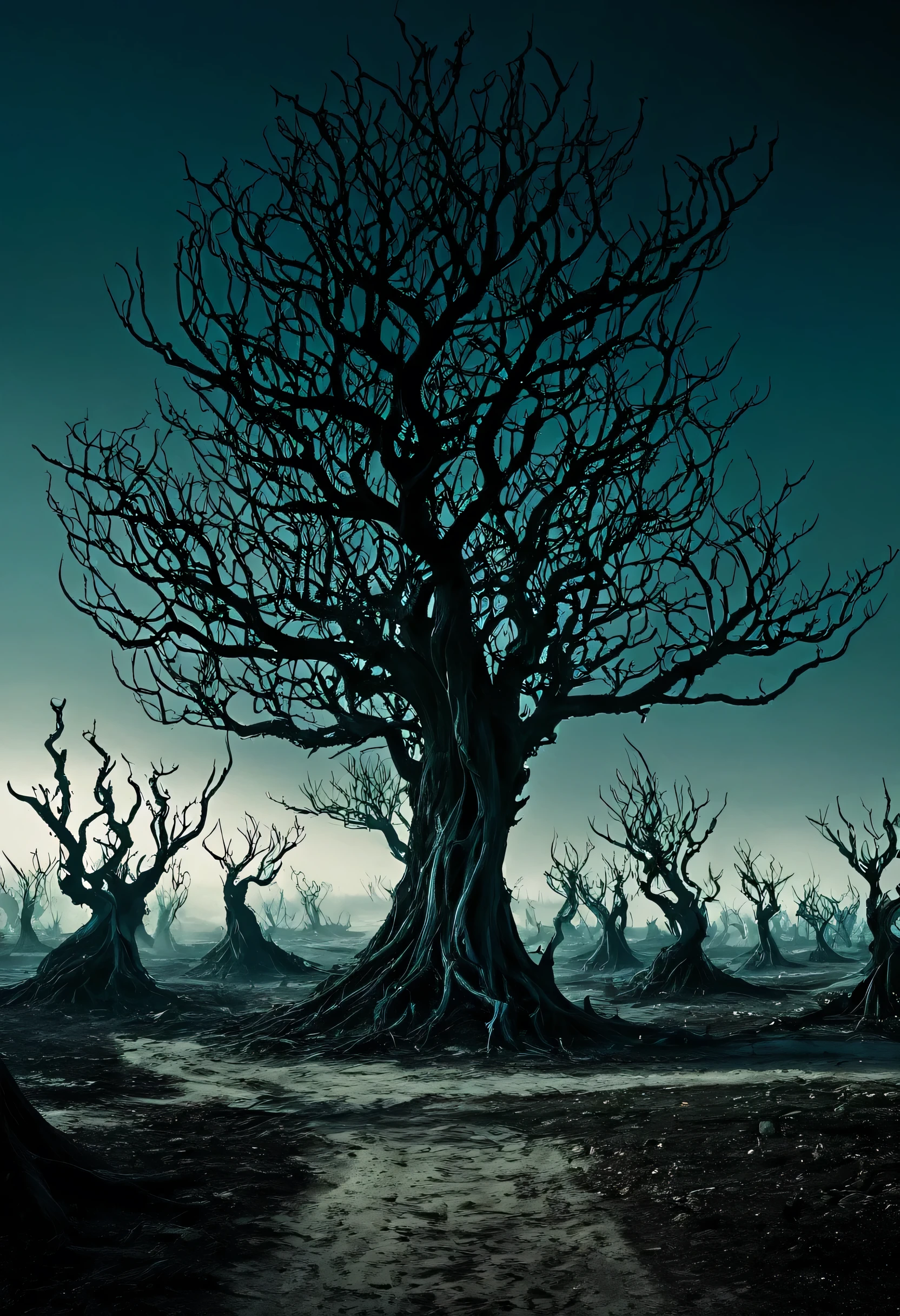Setealém is a frightening parallel universe: Setealém has a region with twisted trees, barren lands and a legion of ragged people, some people carrying a brazier to light the dark path.