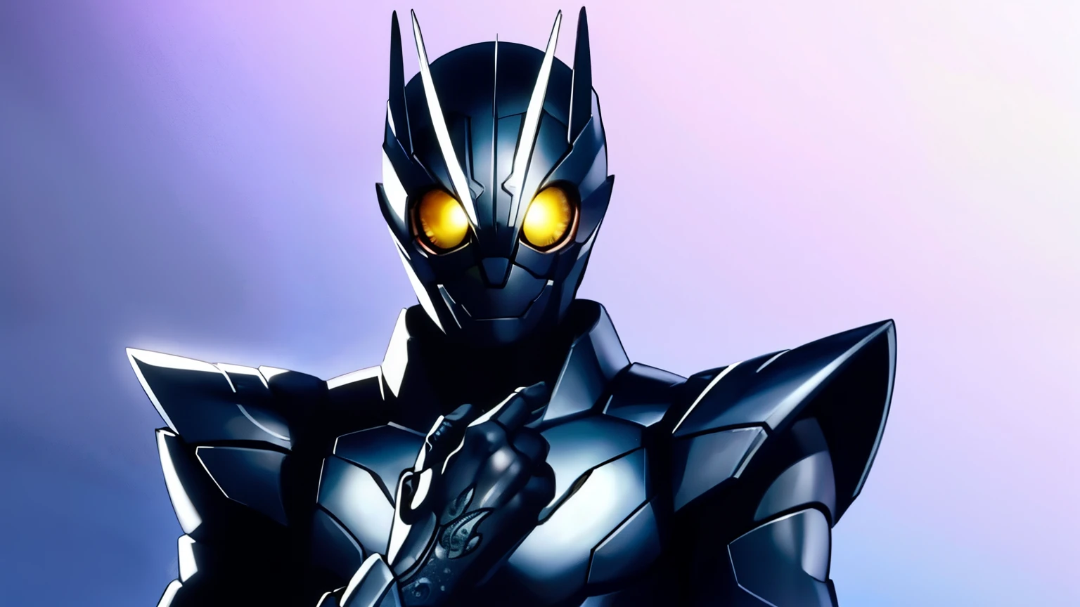 1male, kamen rider, black and white armor, pink hue, cerulean blue LED eyes, black hole motif, star motif, futuristic, visual novel cg style, BREAK looking at viewer, BREAK (masterpiece:1.2), best quality, high resolution, unity' 8k wallpaper, (illustration:0.8), (beautiful detailed eyes:1.6), extremely detailed face, perfect lighting, extremely detailed CG, (perfect hands, perfect anatomy)