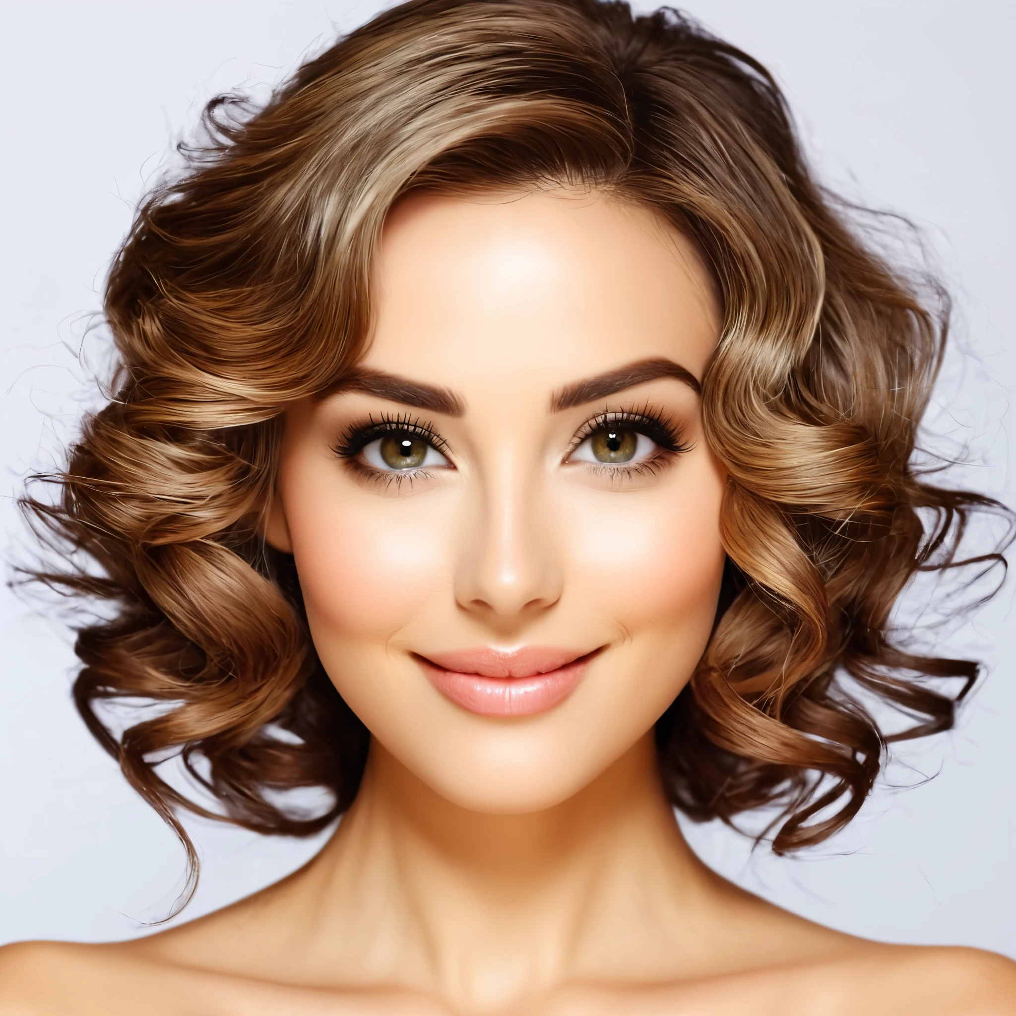 The face should feature large and expressive eyes with a slightly almond shape, well-defined and expressive eyebrows, a straight or slightly curved nose with a defined bridge, medium-sized well-shaped lips, and a radiant smile. The hair can be styled in various ways, ranging from long and flowing to sleek or with loose curls. The complexion should be fair to medium with smooth and glowing skin. The facial structure should be oval or heart-shaped, with soft features and a gentle jawline. Please ensure the facial expression reflects a sweet and versatile demeanor.