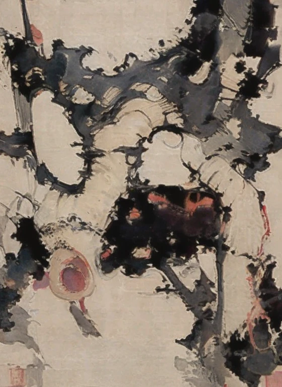 (masterpiece), (High resolution), (Very delicate), (masterpiece: 1.2, highest quality), ((pierce;Put your hands forward)), scribble, nightmare, Doll-like face, Manga style, rough sketch, Manga styleイラスト, (Horror elements), Japanese painting, whole body,(snap shot), (Spooky), Japan sculpture,old picture scroll style, old staging, Ancient mural style, crazy illustration, Dark atmosphere, Flat Illustration, Spookyな外観, A very distinctive hairstyle, disheveled blonde hair、creative accessories, Unique atmosphere、Punk Kimono、Girl punching