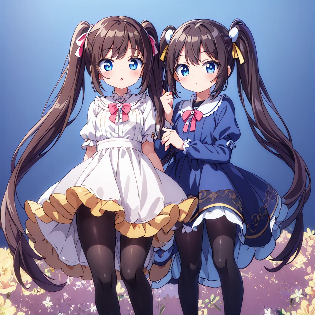 (masterpiece)、(highest quality)、(Detailed Expression)、(Light background)、(Perfect hands)、(10 year old girl)、(1 person)、Gloss、shadow、Twin tails、black tights、Blue eyes、Brown Hair、Shorts
