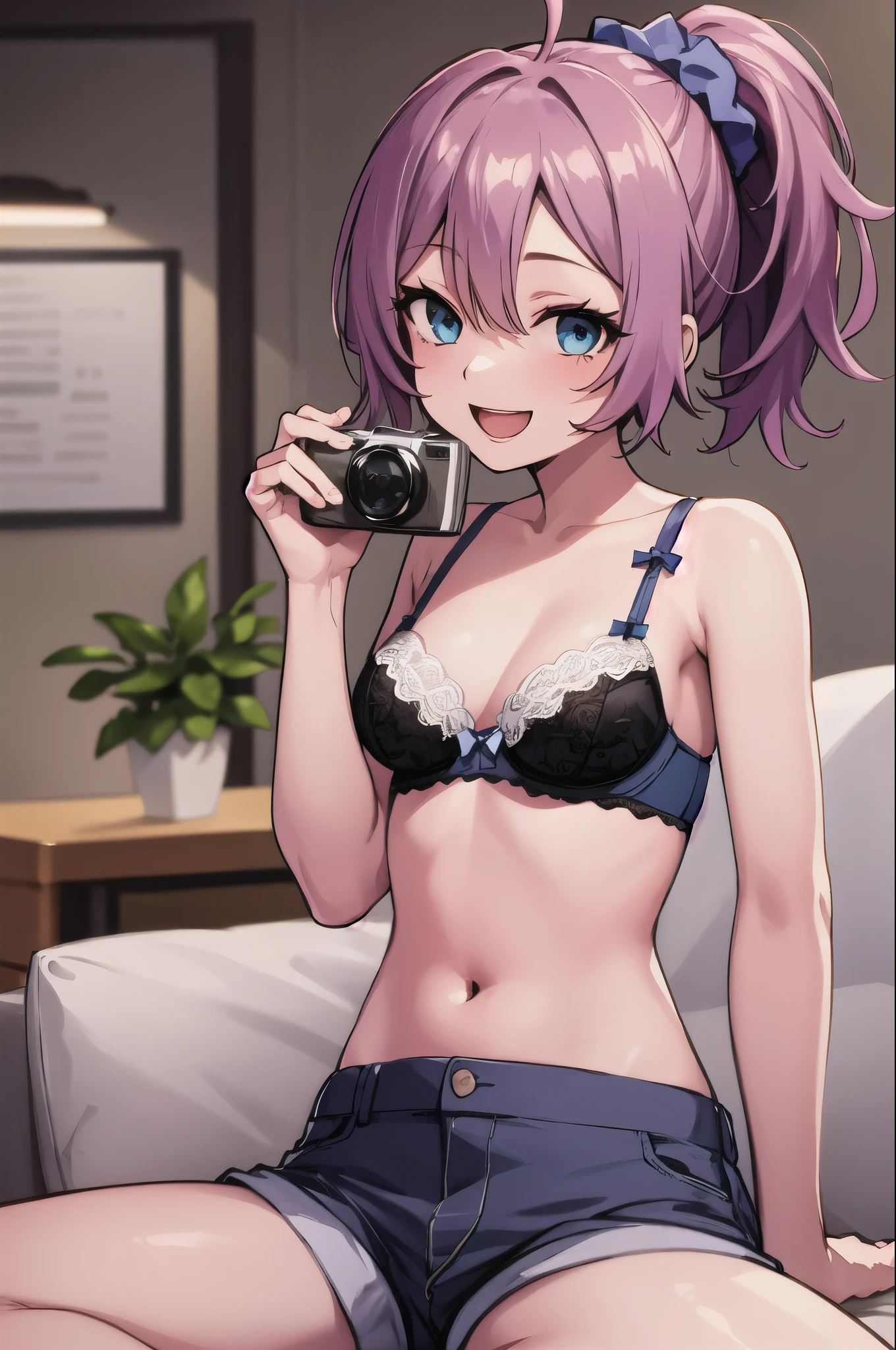 (masterpiece, highest quality:1.4), (Very detailed:1.2), {shape,Picturesque}, {Studio Light, Picturesque}, [Best Shadow],((1 girl))
(KonishiCSA)_(ShizumaCSA), (Alpha CDE:1.3)_(Gamma CDE:1.15),
break
(Perfect Anatomy), (Symmetrical eyes, Very detailed eyes, Beautiful Eyes), (Sharp eyeliner, Very detailed face, Beautiful Face), (blue eyes),(Short ponytail)
break
nice hands, Perfect hands, Guido Daniele,
break
1girl, alone,
break
Green leavesKC, (Green leaves), (hair) Scrunchie, (Lavender Blue) Shorts, (black) Knee socks, shoes,全裸
break
looking at viewer, Cowboy Shot, To the audience, smile, Open your mouth, (indoor, office, living room), (Hold the camera),From behind, お尻
break
(From behind)(panties), (bra), (In underwear), (Flashy underwear), (lingerie), 