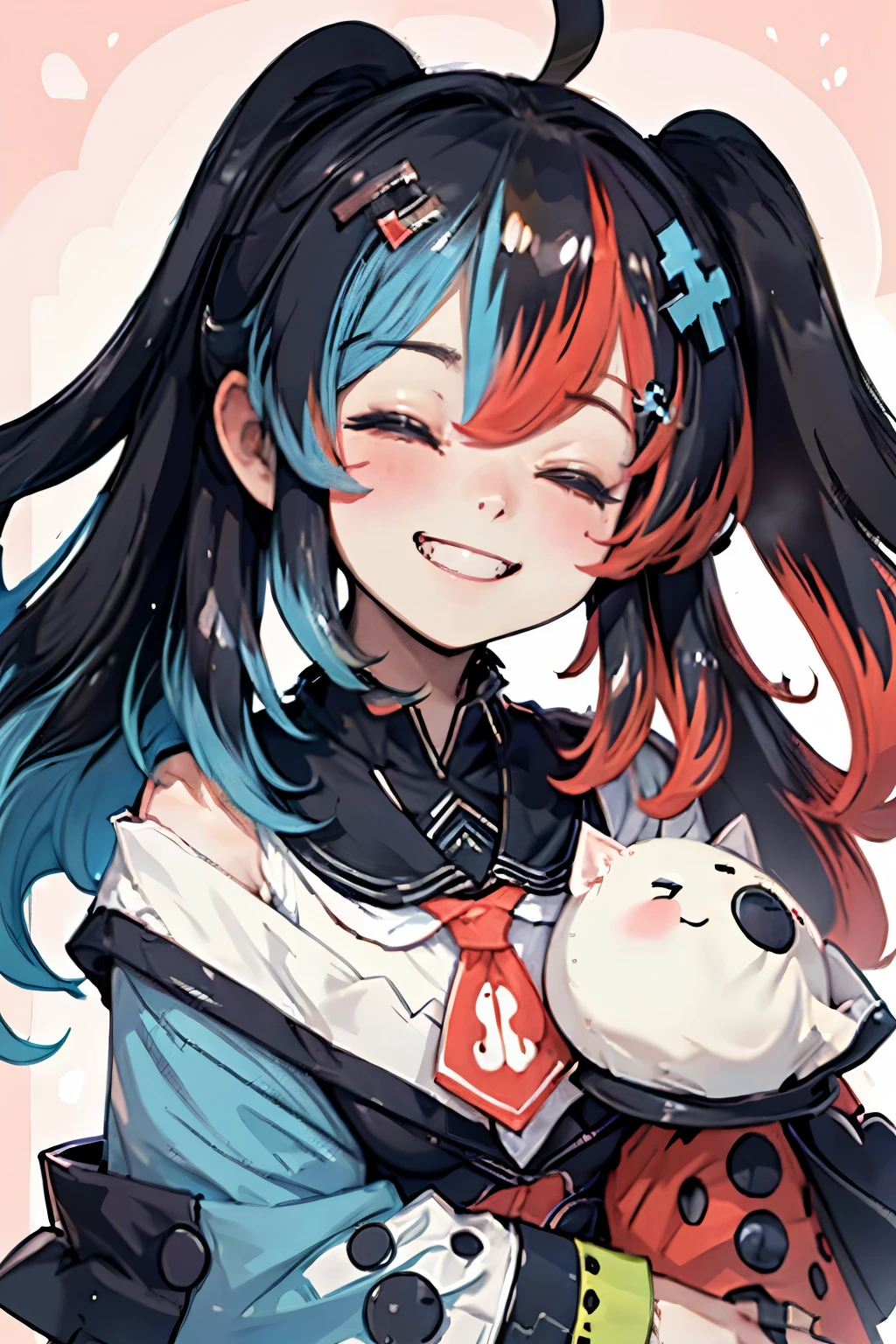 Highly detailed, High Quality, Masterpiece, beautiful, 1girl, solo, SwitchchanOutfit, (HeadpatPOV:1.5), headpat, pov, smile, bright smile, head tilt, closed eyes, happy, blush,