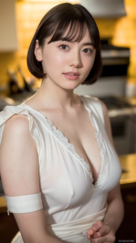 "(highest quality,8K,High resolution,masterpiece:1.2),Super detailed,(realistic,photorealistic,photo-realistic:1.37),soft focus,18-year-old,beautiful and detailed face,Detail view,renaissance art,delicate artwork,kitchen,kitchen apron,age girl,seductive lingerie,Gentle milk dripping onto my chest, Bright colors,studio lighting"