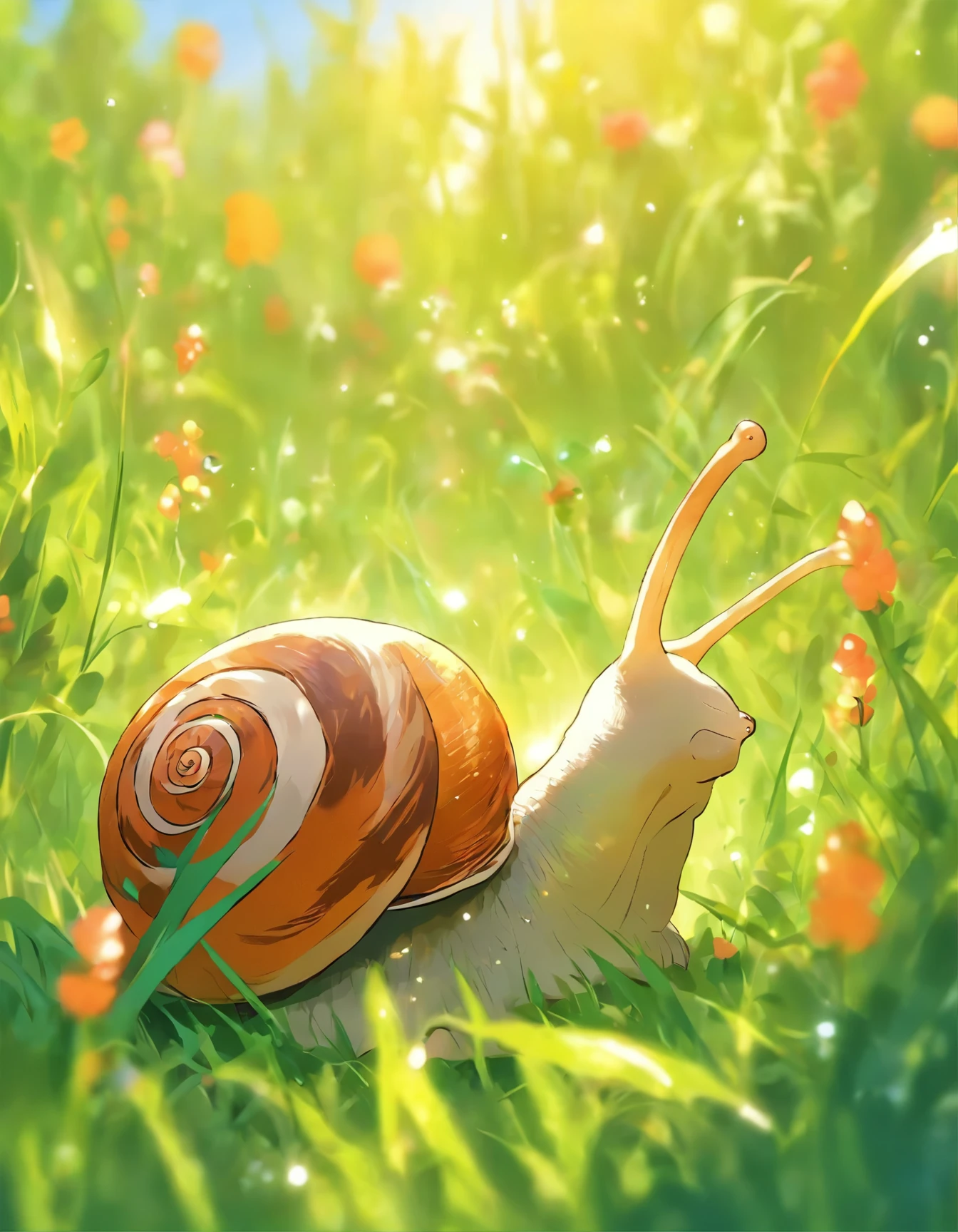 snail in the grass.