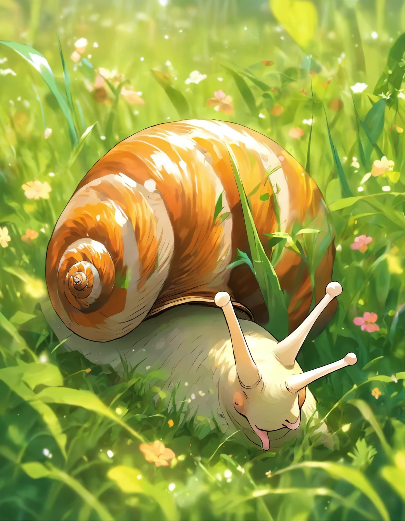 snail in the grass.