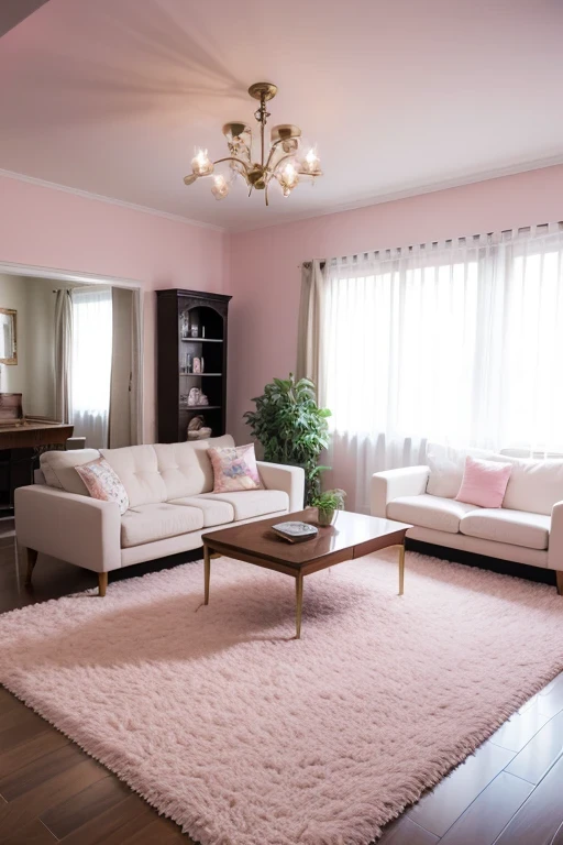 North American style,Indoor living room,Carpet light pink,night,With light