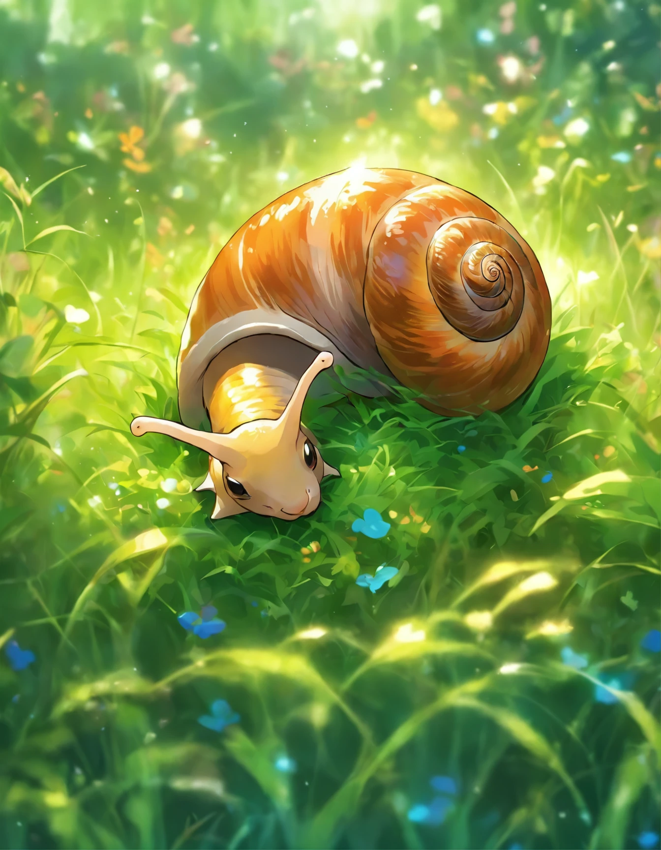 snail in the grass.