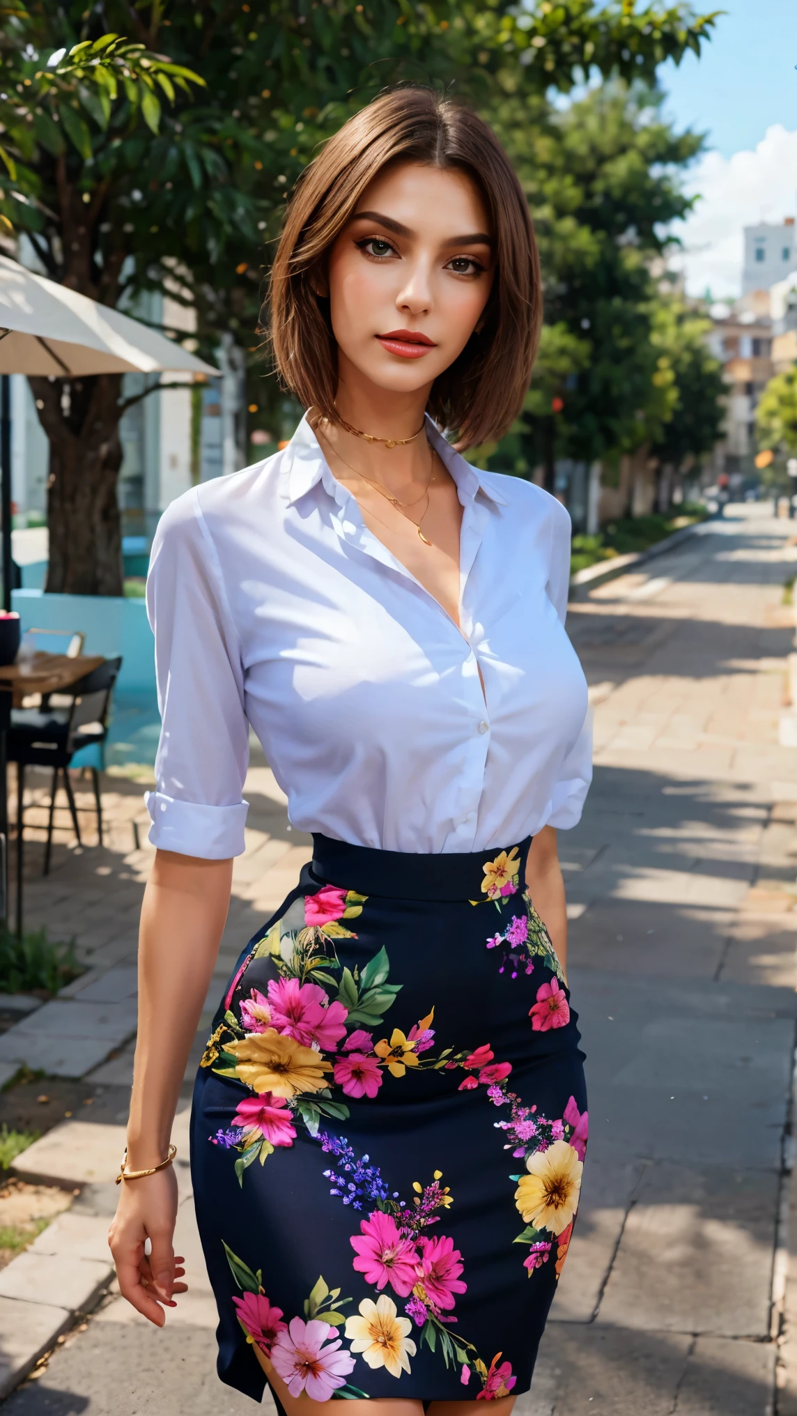 La vestimenta de esta reportera combina elegancia y feminidad. You can wear a dress or pencil skirt in a vibrant color or print, combinado con una blusa de seda o un top elegante. Puede complementar el conjunto con accesorios llamativos pero elegantes, como un collar statement o unos pendientes largos.
