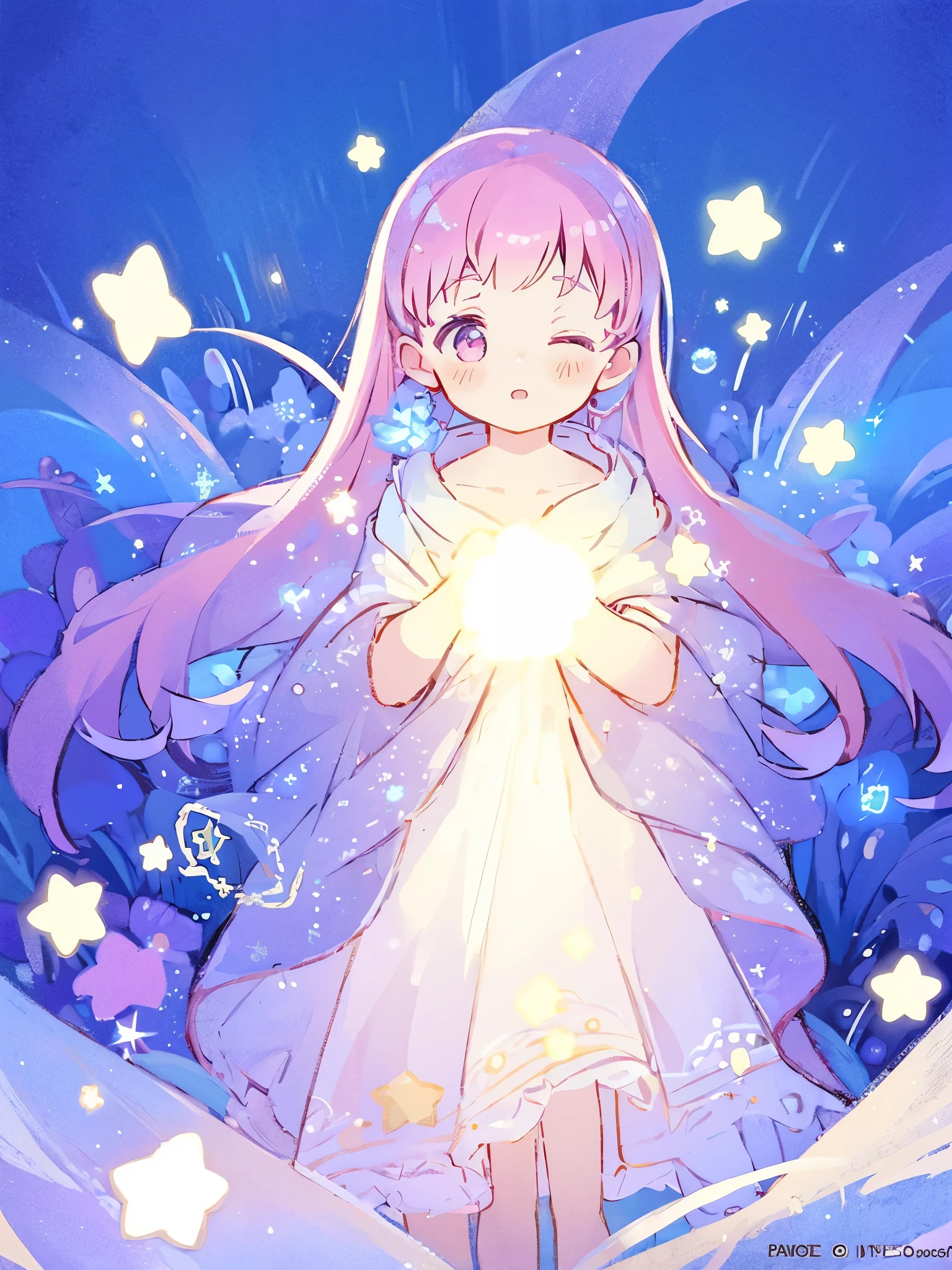 complex background, wishing star background, a woman wearing an ethereal mystical pink translucent dress that reflects the stars, perfume promo art, mystic, complex drawing, highly detailed, Covergirl brand, promo art, artistic rendition, ethereal, starry night, midjourney style