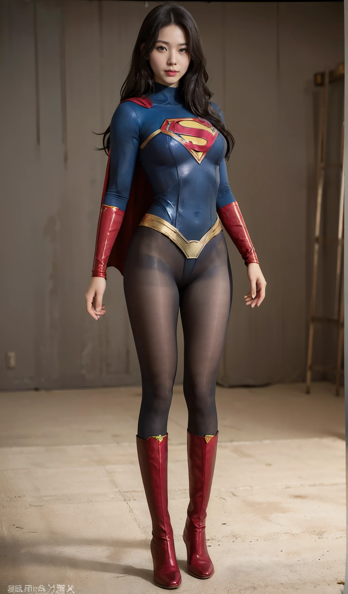 No background、(((Improve your style)))、(((Model Body Type)))、(((Beautiful legs in black tights.)))、(((Legally express the beauty of your smile)))、((((Make the most of your original images)))、(((Supergirl Costume)))、(((A form-fitting Supergirl costume)))、(((Beautiful Hair)))、(((suffering)))、(((Please wear black tights....、Wear red boots)))、((Best image quality、8k))、((highest quality、8k、masterpiece:1.3))、(((Preserve background )))、Sharp focus:1.2、Beautiful woman with perfect figure:1.4、Slim Abs:1.2、Wet body:1.5、Highly detailed face and skin texture、8k