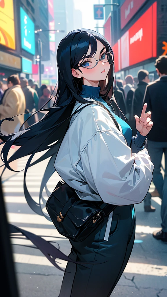 Counterfeit-V3.0, Beautiful ANIME woman in the same comfy streetwear, 38 size large bust, sassy, walking in the street pouting with her nerdy sunglass while hugging a bunch ojunk foods, realistic and detailed, best quality, a night in new york city bustling street, masterpiece, 8k and Ultra HD and clear picture no blurry parts, no extra fingers and complete flawless fingers and perfect arms and fingers' position, whole body, front camera, everything in detail, in her pure dark long hair with bangs and dark brows and blue eyes, perfect generic body shape and all right angle of the body, happy soft features, fixed negative prompts