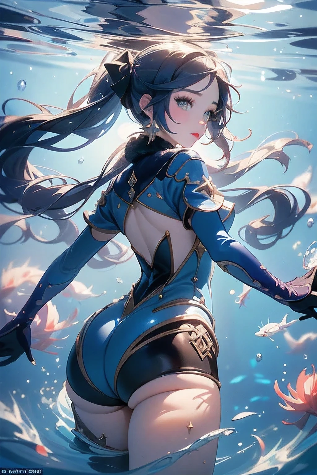 ((Highest quality、unity 8k wallpaper、32K、masterpiece、Very detailed、Ultra-high resolution、Ultra-high resolution、 Very detailedな顔, RAW Photos, Professional, Ultra-fine painting, Fine metal texture, Genuine)) Kotegawa Yui morphing into lizardwomen, kotegawayui, black long hair, yellow eyes, A magnificent lizard with a long tail、Lizard legs with sharp claws、Densely packed blue scales on arms and legs、Long fingernails、Nipples in full view、Fine scales on the flank、Scales on the back、Scales from flank to thigh