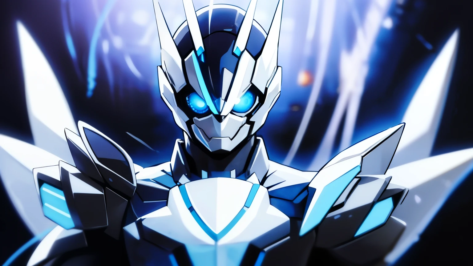 kamen rider, black armor, blue hue, blue eyes, bee motif, black hole motif, futuristic, visual novel cg style, BREAK looking at viewer, BREAK (masterpiece:1.2), best quality, high resolution, unity' 8k wallpaper, (illustration:0.8), (beautiful detailed eyes:1.6), extremely detailed face, perfect lighting, extremely detailed CG, (perfect hands, perfect anatomy)