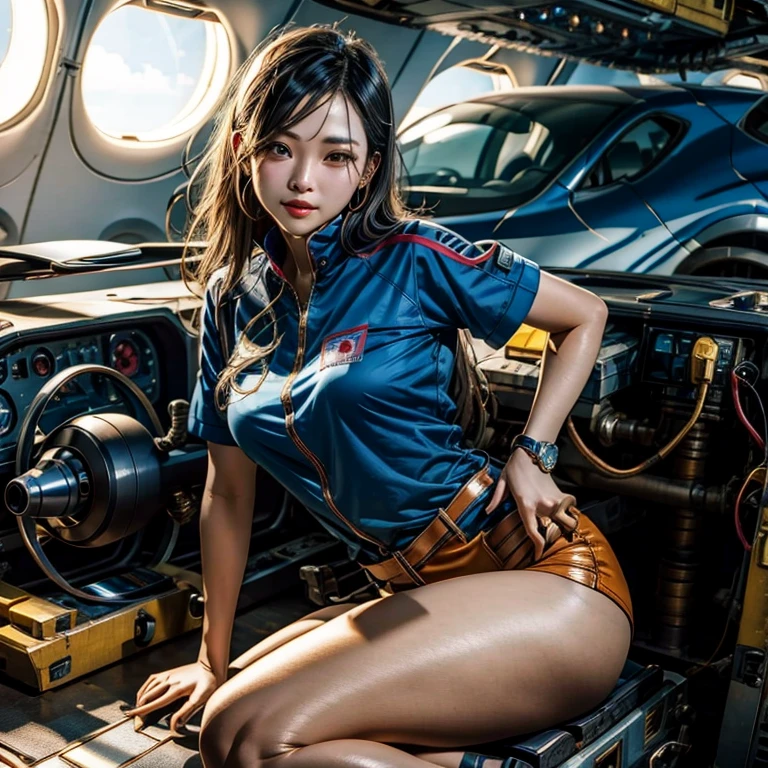 The story of one female aircraft mechanic。She is very attractive and beautiful。She is a beautiful woman who is so cute and sexy that it&#39;s hard to believe she&#39;s 32 years old.。I usually wear khaki green overalls at work.、Wearing brown leather boots, A narrow hangar with a low ceiling、((Right behind、A bright red reciprocating engine plane used for aerobatic flying is parked here.))。The aircraft is equipped with a single engine.、Equipped with a wooden propeller((It&#39;s a very beautiful mid-wing aircraft.。)), hot〜While saying、The girl took off her overalls from the top half.、The sleeves were wrapped around the waist.。Rui々Her beautiful skin and white tank top look very pretty.。A tight tank top accentuates her voluptuous cleavage。Tight abdominal muscles、You would never guess from her soft-looking breasts., When you notice this、He smiled at me while holding the wrench., Her sweat makes her sex appeal stand out even more., I was fascinated by the beautiful aircraft and the attractive women.。, Did you do any engine maintenance?、on her upper body、There is oil from the aircraft here and there.。,  Did he think I was looking at his chest?、He looks at me with a slightly grinning expression.。, Her chest is certainly captivating、It seems that there is a big misunderstanding.。, Even when she teases, her appearance is somehow seductive, so it&#39;s no wonder that everyone is captivated by her.。, Dynamic perspective,