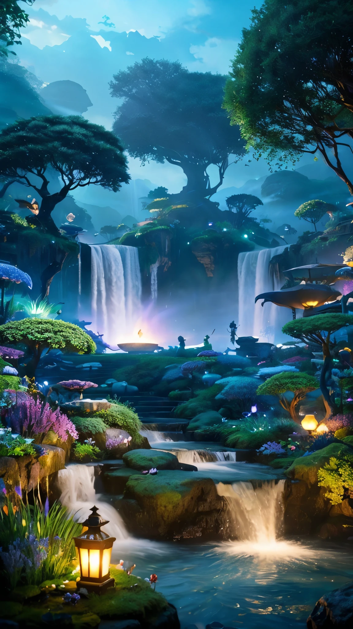 A fantasy world like Avatar Sky waterfall Light like the movie Avatar