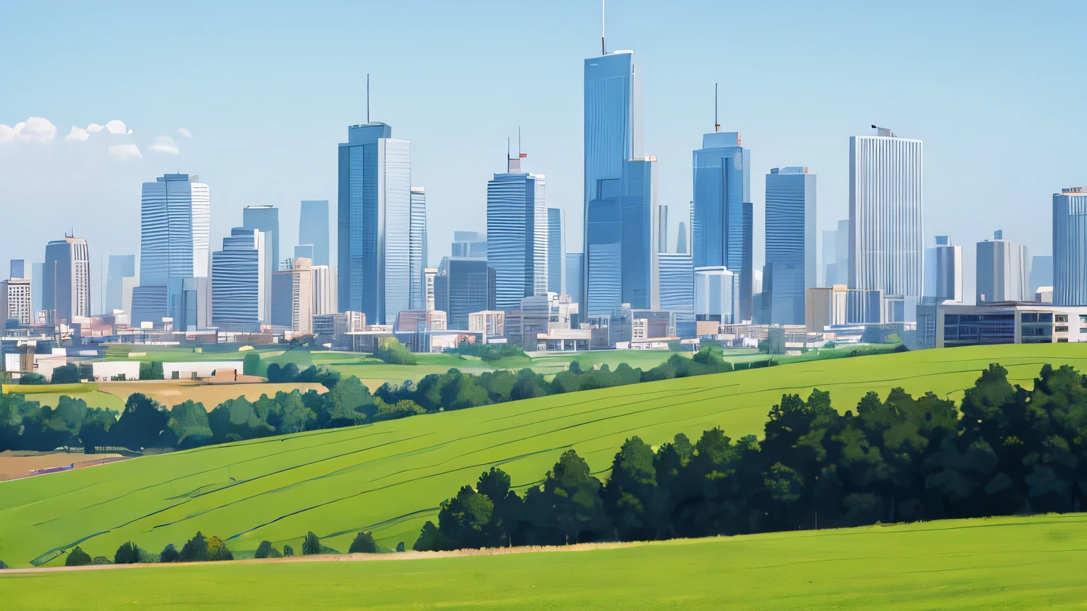 Skyscrapers over farmland