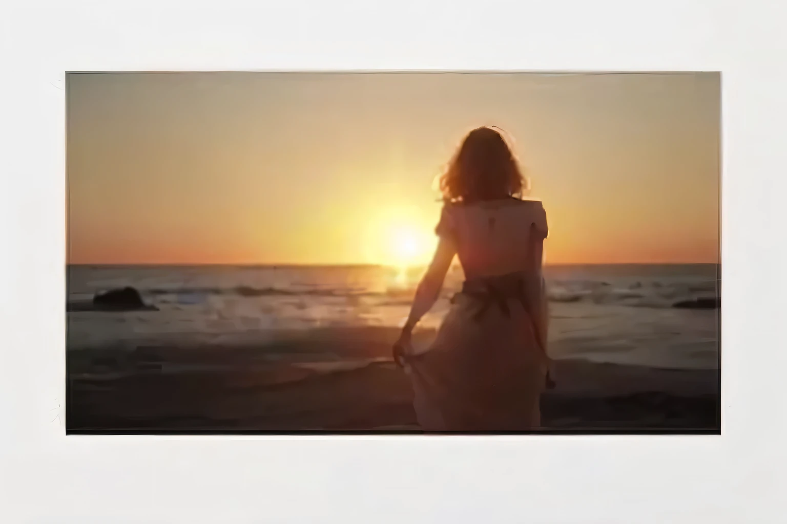 Realism,Realism,A masterpiece of photography,arafed woman standing on the beach at Sunset with her back to the camera, sun behind her, girl watching Sunset, in the Sunset, Golden Hour, Prime Time, sunset, Short hair girl and sun, Sunset, ((Sunset)), ( prime time ), (prime time), with Sunset, shot at prime time, with a Sunset, prime time sun