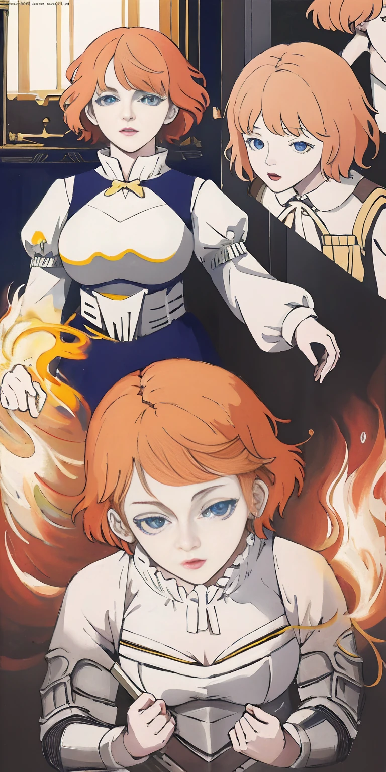 funger, very detailed illustration, 1girl, big breasts, high res high quality, masterpiece, looking at viewer, (knight), orange hair, absurdness, ultra-detailed, short hair