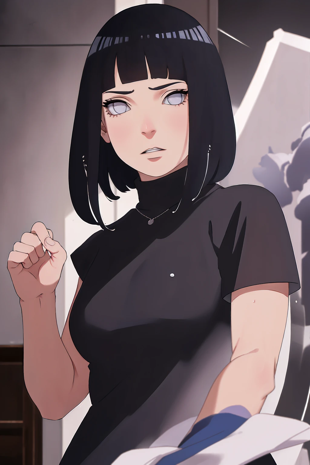 (best quality,4k,highres,masterpiece:1.2), (ultra-detailed), (realistic,photorealistic,photo-realistic:1.37), (HDR,UHD), (portrait), (vivid colors), (long legs), (clearly elongated face), (beautiful detailed eyes), (beautiful detailed lips), (extremely detailed eyes and face), (long eyelashes), (sharp focus), (physically-based rendering), (black long hair, flowing in the wind), (torn clothing), (powerful kick in mid-air, mid-air kick), (intense), (dojo background, background), (Chunin exams setting), (dynamic pose), (fierce expression), (motion blur), (stylish), (slender figure), (anime inspired), (glowing lights), (dramatic), (contrasting colors), (mysterious ambiance), (action-packed scene), (unique style), (eye-catching), (dashing), (evocative), (expressive), (intriguing atmosphere), (wet minidres), (dinamic poses), (short hair)