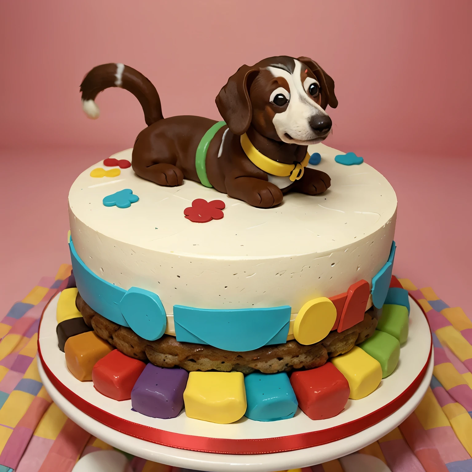 colorful sausage dog cake intertwining