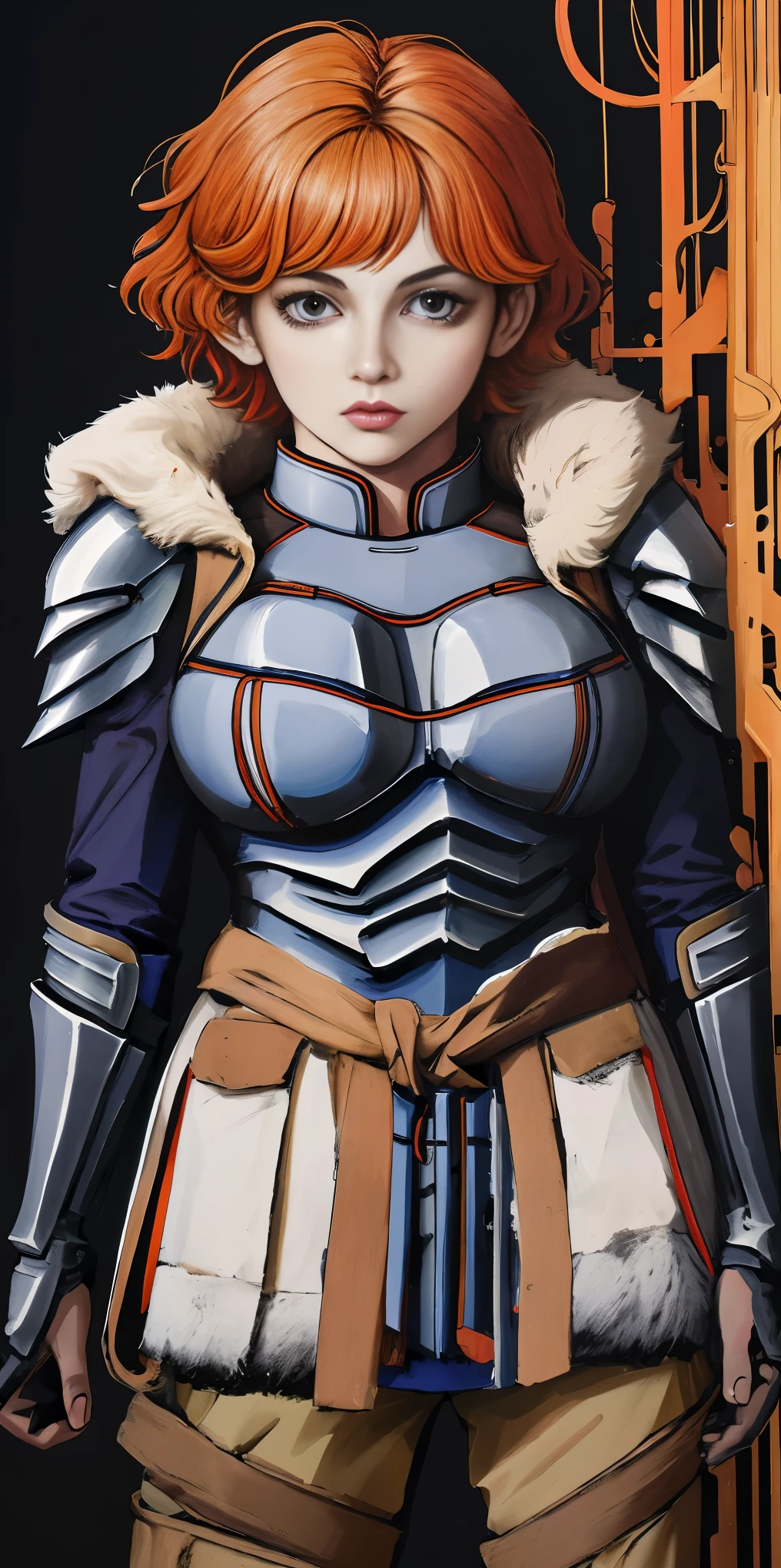 funger, very detailed illustration, 1girl, big breasts, high res high quality, masterpiece, looking at viewer, (knight), orange hair, absurdness, ultra-detailed, short hair