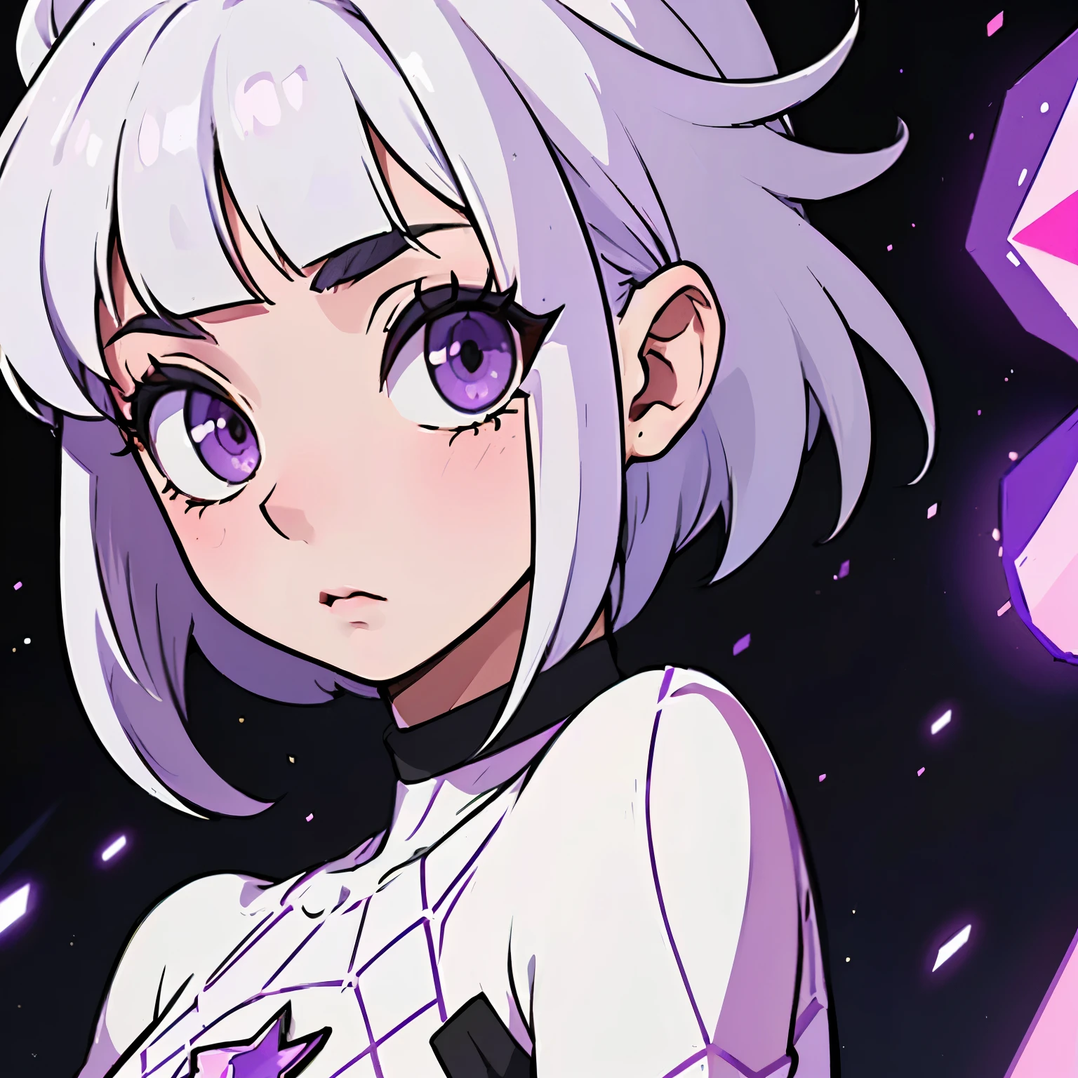 garota anime com cabelos brancos e olhos roxos em frente a um diamante roxo, portrait anime space cadet girl, estilo de arte anime moe, anime estilizado, estilo de arte de anime, olhos roxos e vestido branco, anime estilizado, estilo de arte de anime de alta qualidade, magical girl portrait, estilo anime como destino/fique durante a noite, anime digital illustration, arte digital detalhada de anime