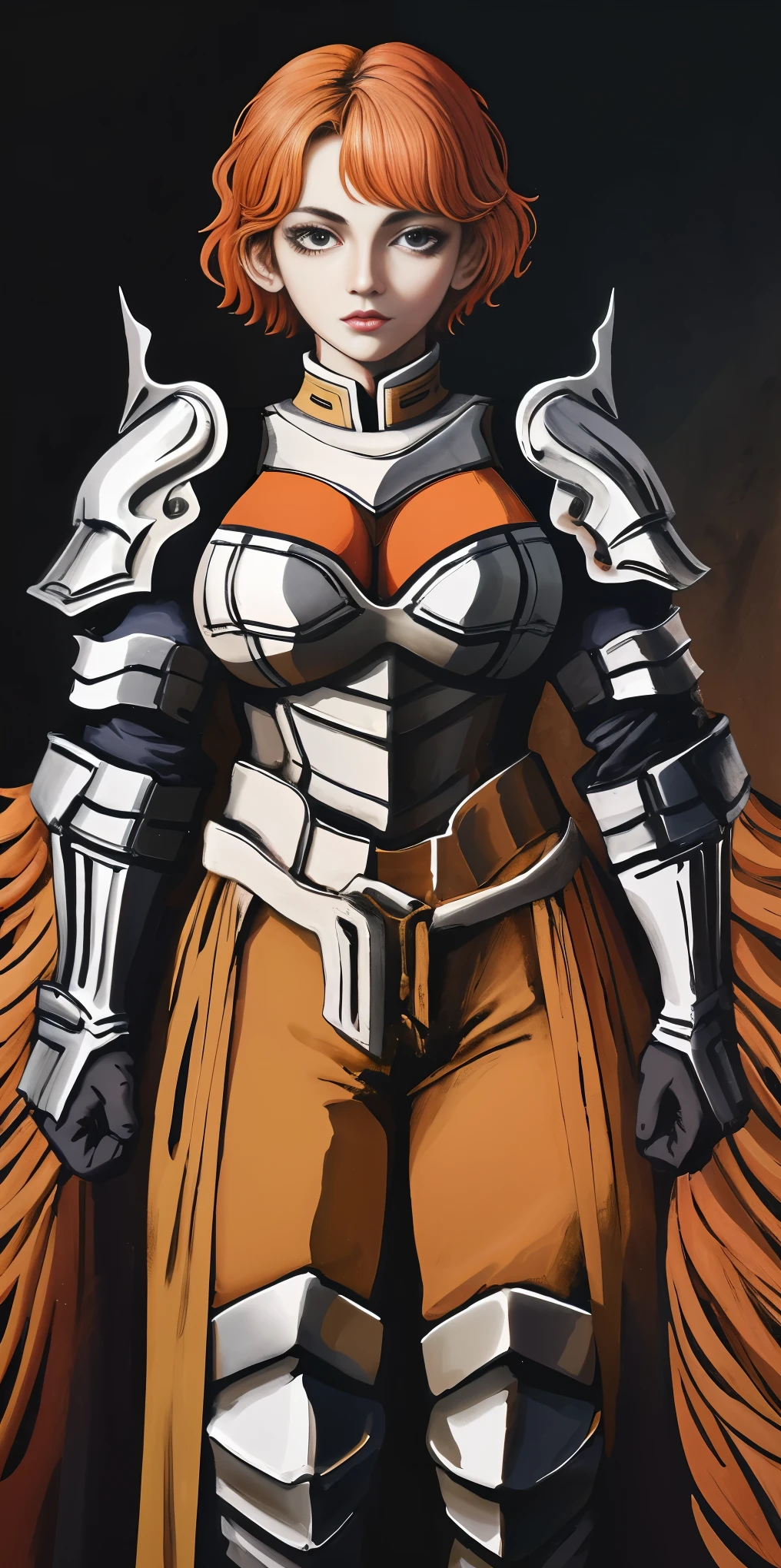 funger, very detailed illustration, 1girl, big breasts, high res high quality, masterpiece, looking at viewer, (knight), orange hair, absurdness, ultra-detailed, short hair