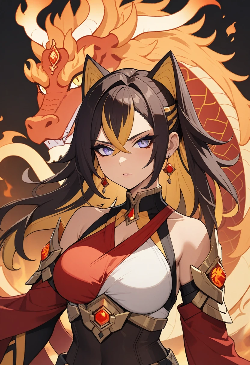 （DEHYA）， masterpiece,Chinese dragon，Bust shot，feature，Genshin, the fire element，girl