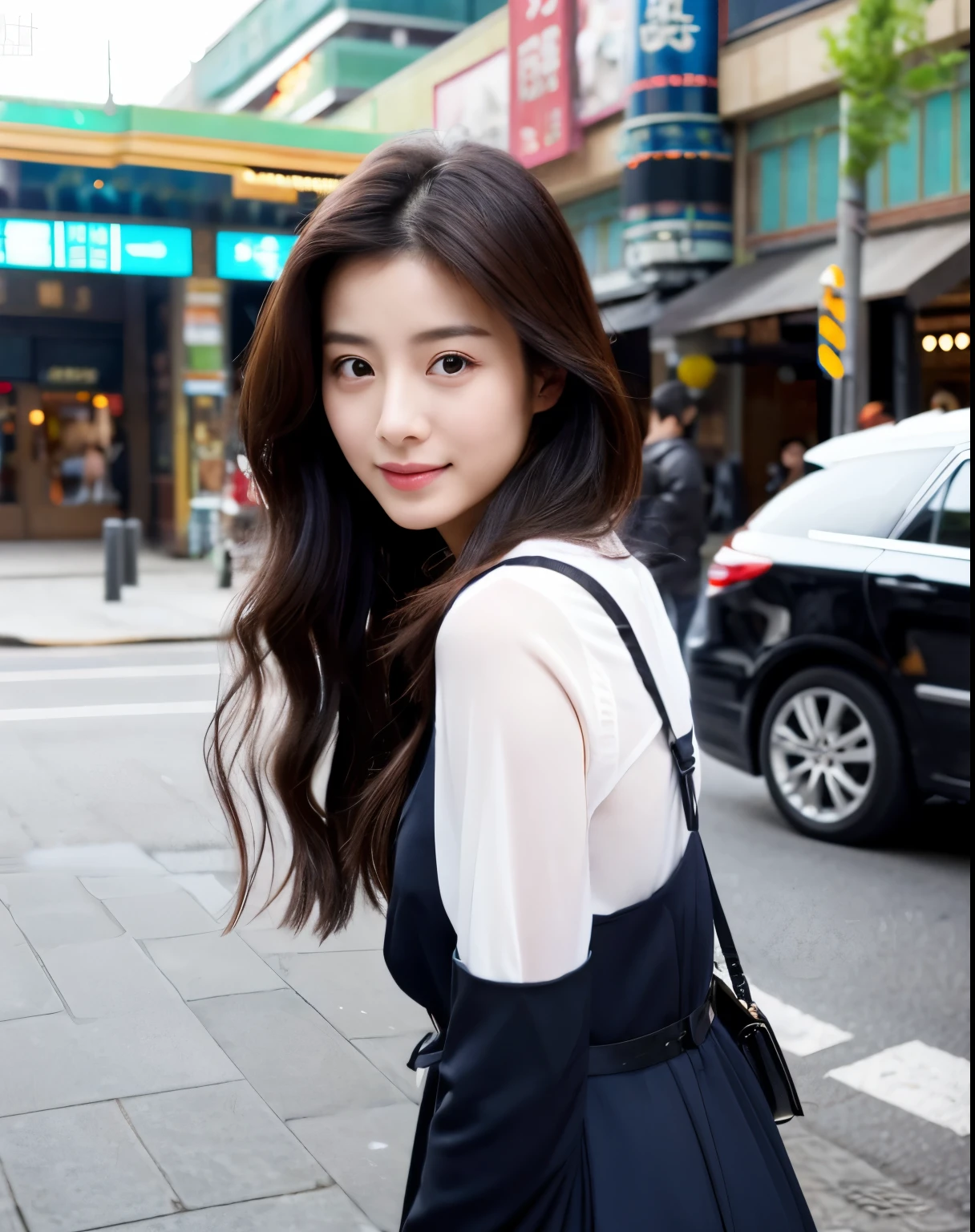 there is a woman that is posing for a picture in the street, dilraba dilmurat, young cute wan asian face, girl cute-fine-face, beautiful south korean woman, beautiful young korean woman, korean girl, xintong chen, a young asian woman, gorgeous young korean woman, 3 0 years old woman, 30 years old woman