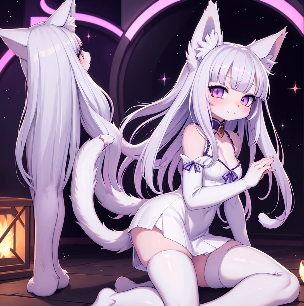 anime girl with cat ears and tail in a white dress, neferpitou, holo is a wolf girl, anime catgirl, white cat girl, cute anime catgirl, seductive anime girl, beautiful anime catgirl, white - haired fox, holo if a wolf girl, wolf ears, attractive cat girl, nyaruko-san, anime moe artstyle