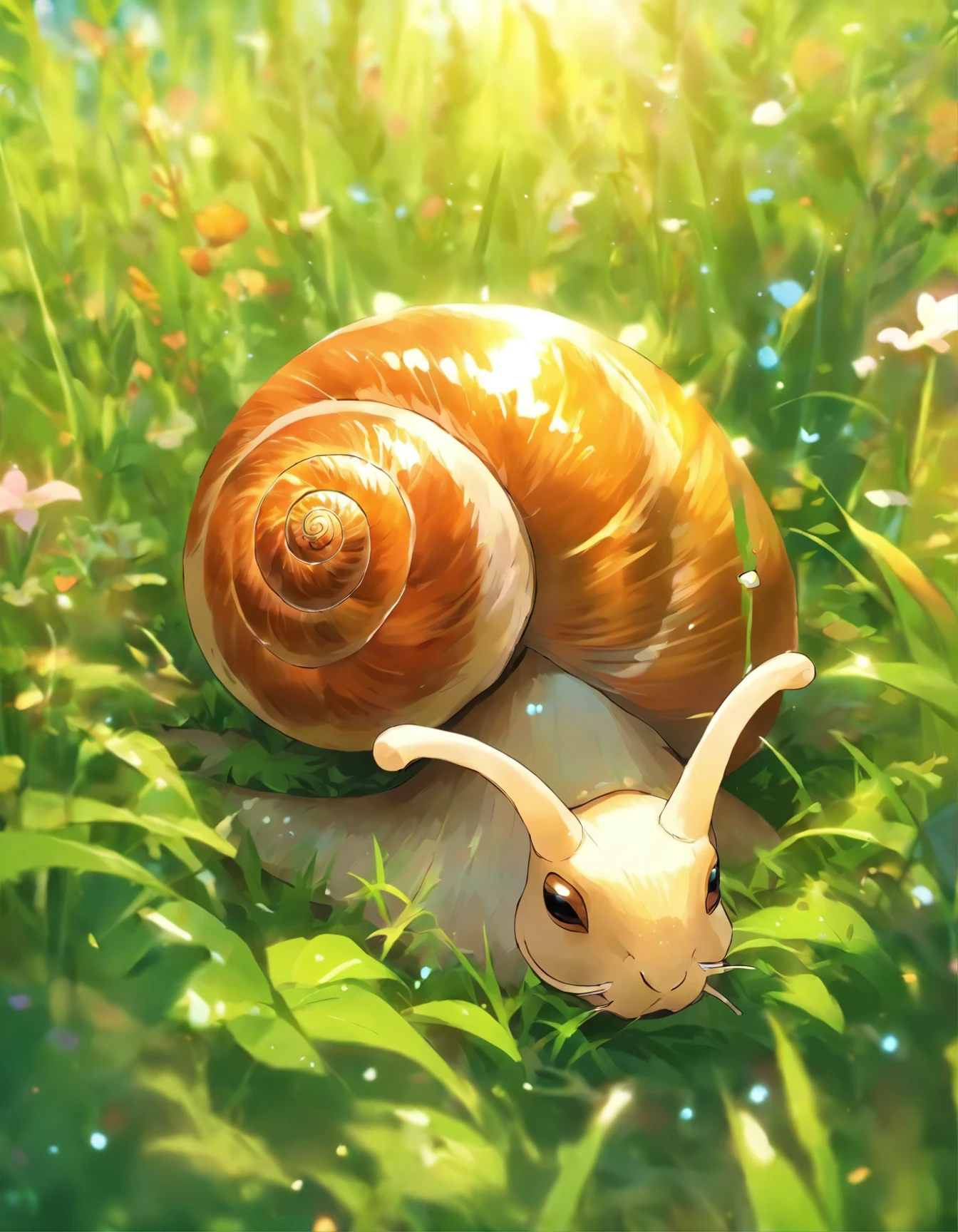 snail in the grass.